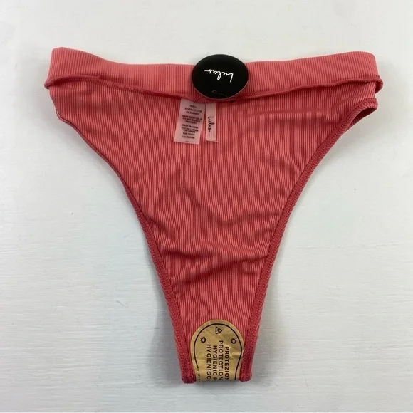 Lulus Coral High Waist Cheeky Ribbed Bikini Bottom NWT Sz Medium - Picture 7 of 9